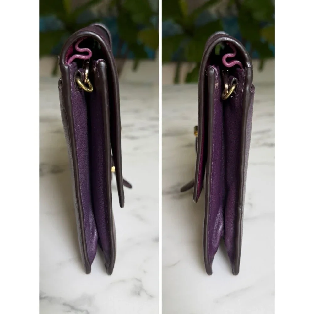 COACH LEGACY LEATHER SLIM CLUTCH BRASS BLACK VIOLET PURPLE F50509 Crossbody Bag